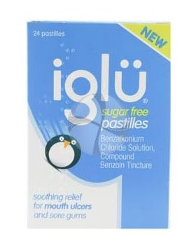 Iglu Sugar Free Pastilles. Soothing Relief for Mouth Ulcers and Sore Gums, 24-count