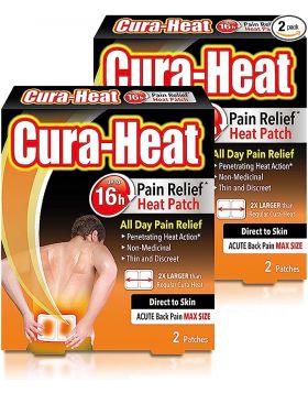 Cura-Heat Back Pain MAX size Direct-to-Skin 2 patches, Pack of 2 (4 patches)