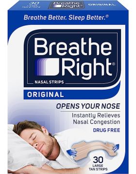Breathe Right Nasal Strips, Tan, Relieves Nasal Congestion, Large - 30 Ea