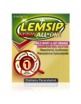 Lemsip Max All in One Cold & Flu Berry & Orange Hot Drink - 8 Sachets