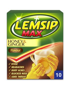 Lemsip Max Cold & Flu Honey & Ginger Hot Drink - 10 Sachets